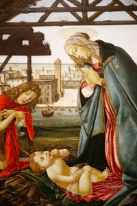 Die Jungfrau und Johannes der Täufer verehren das Kind vor einer Ansicht von Venedig von Jacopo Foschi