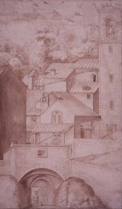 Ansicht des Klosters La Verna, Eingangstor und Glockenturm, ca. 1607-12 von Jacopo Ligozzi