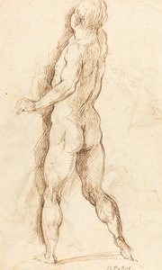 Nackter Mann von hinten gesehen [verso]