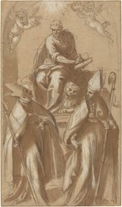 Heiliger Markus mit zwei Bischöfen und Putti
