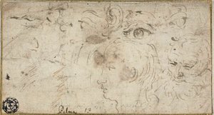 Skizzen von Köpfen, Augen, Ohr und Mund