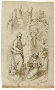 Vision des heiligen Franziskus von Assisi (recto); Heiliger Hieronymus, Vision des heiligen Franziskus und zwei kleine Skizzen von St. Franziskus, der das Christuskind hält (verso) von Jacopo Palma il Giovane