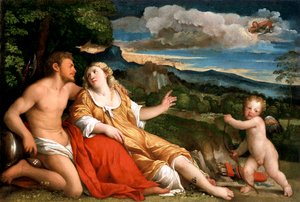 Mars, Venus und Amor, 1520er Jahre von Jacopo Palma il Vecchio
