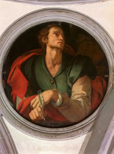 San Luca - Saint Luc - Gemälde von Jacopo Carrucci genannt il Pontormo (Pontorme) (1494-1556) 1527-1528 Durchmesser 70 cm Florenz, Chiesa di Santa Felicita, Cappella Capponi von Jacopo Pontormo