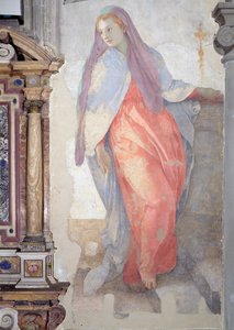 Die Heimsuchung, Detail von Elisabeth rechts vom Altar von Jacopo Pontormo