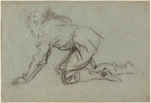Ein kniender Mann mit einem Stab, ca. 1554-56 von Jacopo Robusti Tintoretto