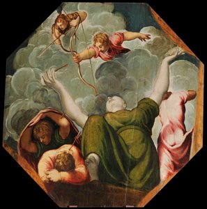 Apollo und Diana bestrafen Niobe, indem sie ihre Kinder töten, ca. 1541 von Jacopo Robusti Tintoretto