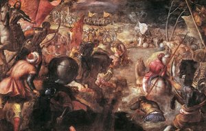 Francesco II. Gonzaga kämpft in der Schlacht von Taro gegen Karl VIII. von Frankreich im Jahr 1495 von Jacopo Robusti Tintoretto