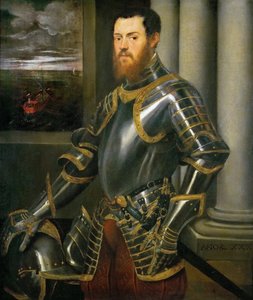 Porträt eines Mannes in einer goldverzierten Rüstung, ca. 1555 von Jacopo Robusti Tintoretto