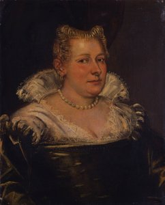 Porträt einer Dame, Büste in einem grünen Kleid mit weißem Kragen von Jacopo Robusti Tintoretto