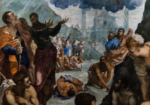 Der heilige Augustinus heilt den Lahmen (Detail) von Jacopo Robusti Tintoretto