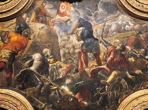 Die Venezianer helfen den Bresciaern, die Belagerung von Filippo Maria Visconti zu durchbrechen von Jacopo Robusti Tintoretto