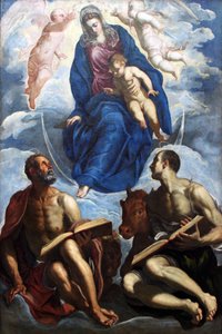 Maria mit dem Kind, verehrt von den Evangelisten Markus und Lukas von Jacopo Robusti Tintoretto