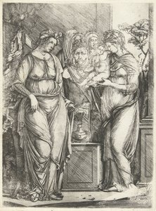 Vier Frauen opfern Jungen bei Statue von Priapus von Jacopo de