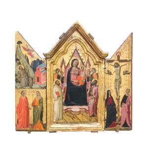 Madonna und Kind auf dem Thron mit Heiligen und Engeln, ca. 1320-1325 von Jacopo del Casentino