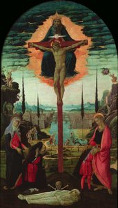 Altarbild: die Dreifaltigkeit, die Jungfrau, der Heilige Johannes und Stifter, um 1480 von Jacopo del Sellaio