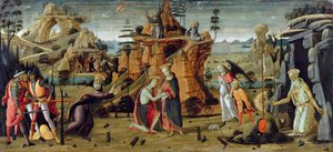 Landschaft mit biblischen Szenen und Legenden der Heiligen