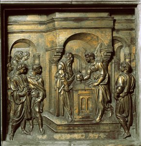 Der Engel erscheint Zacharias (Bronzeplatte vom Taufbecken, ca. 1427) von Jacopo della Quercia