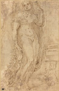Allegorische Figur mit einer Katze und einem Schwein, um 1530