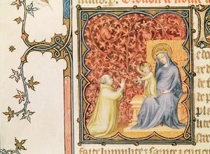 Jean de France (1340-1416) Herzog von Berry betet vor der Jungfrau und dem Kind, aus Les Petites Heures de Duc de Berry, ca. 1385-90 von Jacquemart de Hesdin