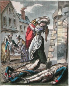 Frauen helfen den Verletzten während der Französischen Revolution, gestochen von Labrousse, ca. 1795 von Jacques (after) Grasset de Saint Sauveur