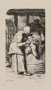 Frau schert Schafe von Jacques Adrien Lavieille