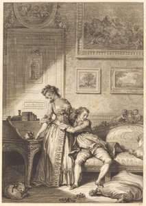Eine geizige Frau und ein galanter Betrüger von Jacques Aliamet and Antoine Jean Duclos after Jean Honoré Fragonard
