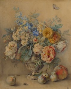 Blumen in einem silbernen Streuer, Obst im Vordergrund, 18. Jahrhundert von Jacques André Portail
