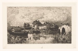 Ansicht eines Dorfes am Wasser mit Brücken rechts und links von Jacques Barthélemy Appian (Adolphe)