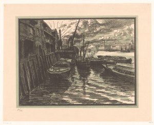Boote auf der Themse in London von Jacques Beltrand (signed by artist)