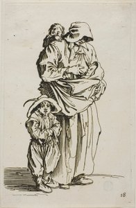 Eine Mutter mit ihren drei Kindern, Tafel 18 aus Die Bettler von Jacques Callot