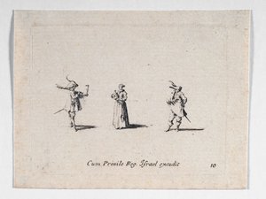 Eine Dame mit einer Weinflasche und zwei Kavaliere von Jacques Callot