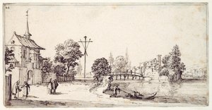 Eine Straße entlang des Flussufers von Jacques Callot