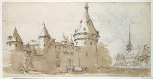Ein turmbewehrtes Schloss und eine Kirche