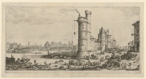 Ansicht des Pont-Neufs, Blatt der Folge "Zwei große Ansichten von Paris" von Jacques Callot