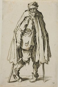 Bettler, der sich auf einen Stock stützt, Platte neunzehn aus Die Bettler von Jacques Callot