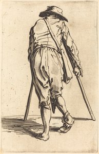 Bettler mit Krücken und Hut, Rückansicht