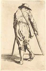 Bettler mit Krücken und Hut, Rückansicht