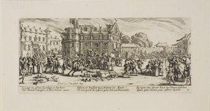 Zerstörung eines Klosters, Platte sechs aus Die Elendigkeiten des Krieges von Jacques Callot