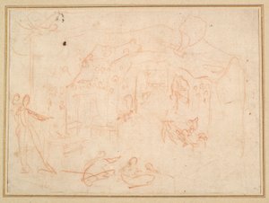 Figurenstudien (recto); Ein Bühnenbild (verso) von Jacques Callot