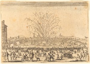Feuerwerk am Arno, Florenz, ca. 1622 von Jacques Callot