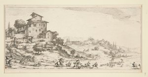Die Hirschjagd in der Nähe des Herrenhauses, aus Landschaften für Giovanni de Medici von Jacques Callot