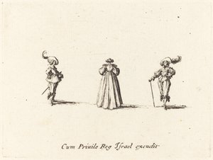 Dame von hinten gesehen und zwei Herren von Jacques Callot