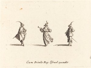 Dame mit Saiteninstrument und zwei Herren von Jacques Callot