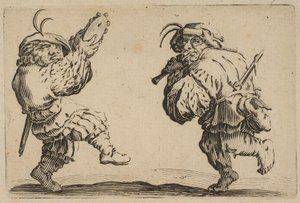 Die Tänzer mit Flöte und Tamburin von Jacques Callot