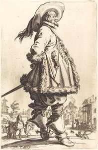 Edelmann mit Pelzbesetztem Mantel, der seine Hände hinter dem Rücken hält