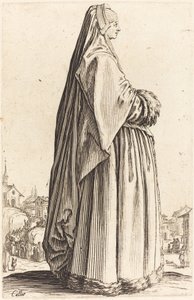 Edle Frau mit Schleier und pelzbesetztem Kleid von Jacques Callot