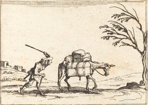 Bauer peitscht seinen Esel