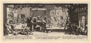 Plünderung eines Bauernhofes, Blatt 5 der Folge "Die Schrecken des Krieges" von Jacques Callot