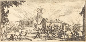 Plünderung und Brandstiftung eines Dorfes, ca. 1633 von Jacques Callot